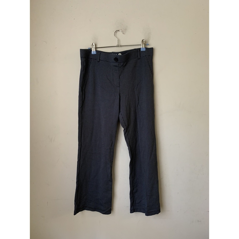 Betabrand Womens Pants Large Petite Blue Pull On Straight Leg Stretch Geometric